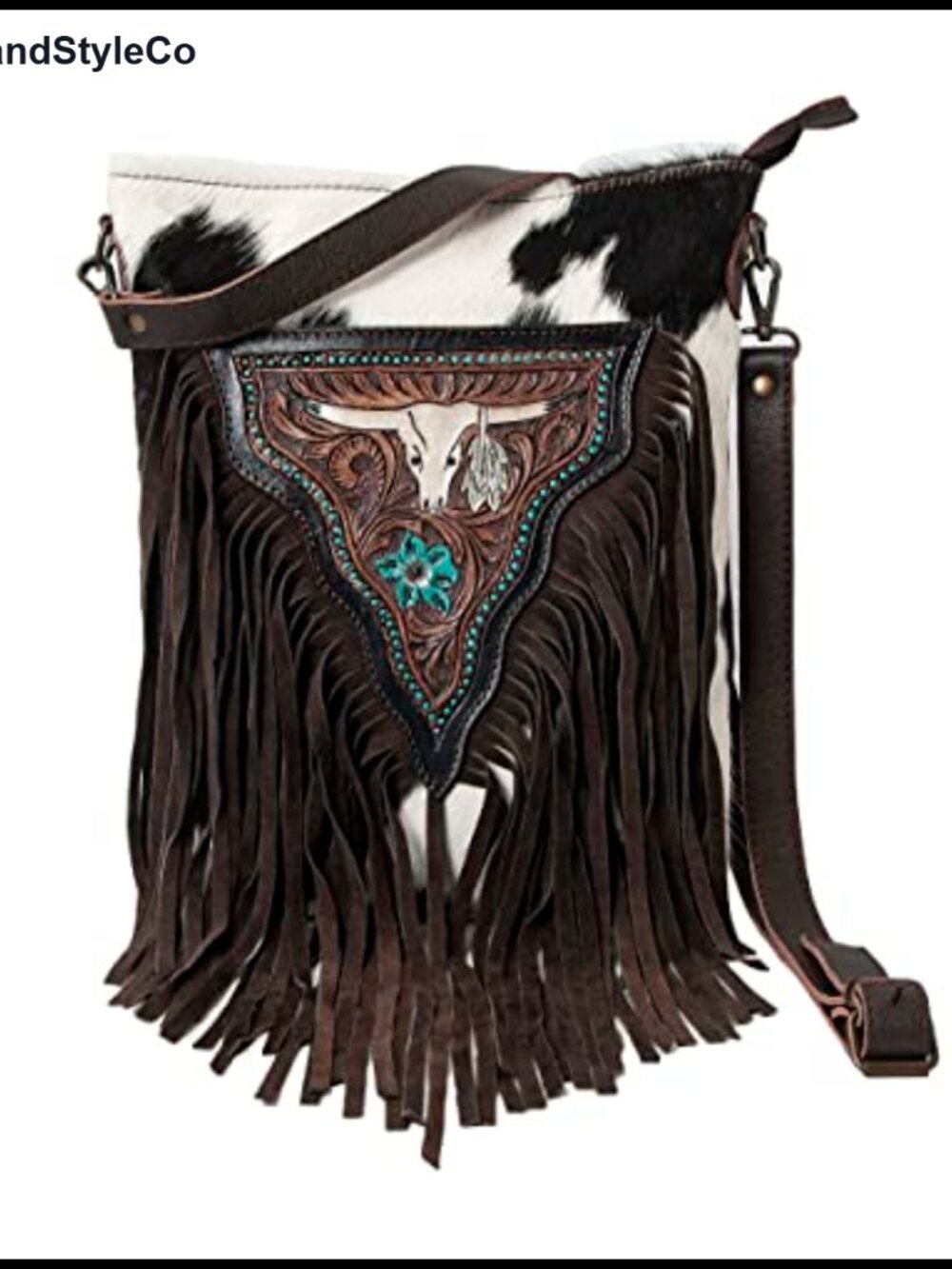 Genuine Cowhide Leather Western Crossbody Bag with Adjustable Strap